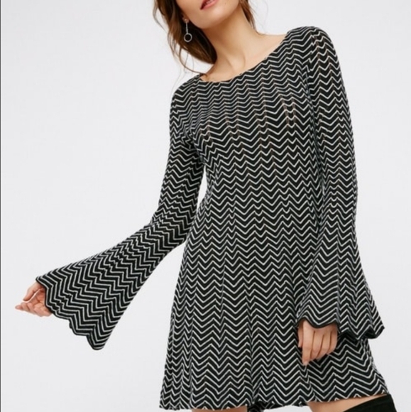 Free People Bella Knit Black And White Chevron Dress sz S - Picture 1 of 10